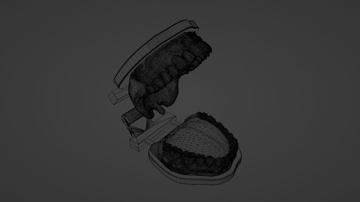 CAD mesh, three-quarter open view of the model
